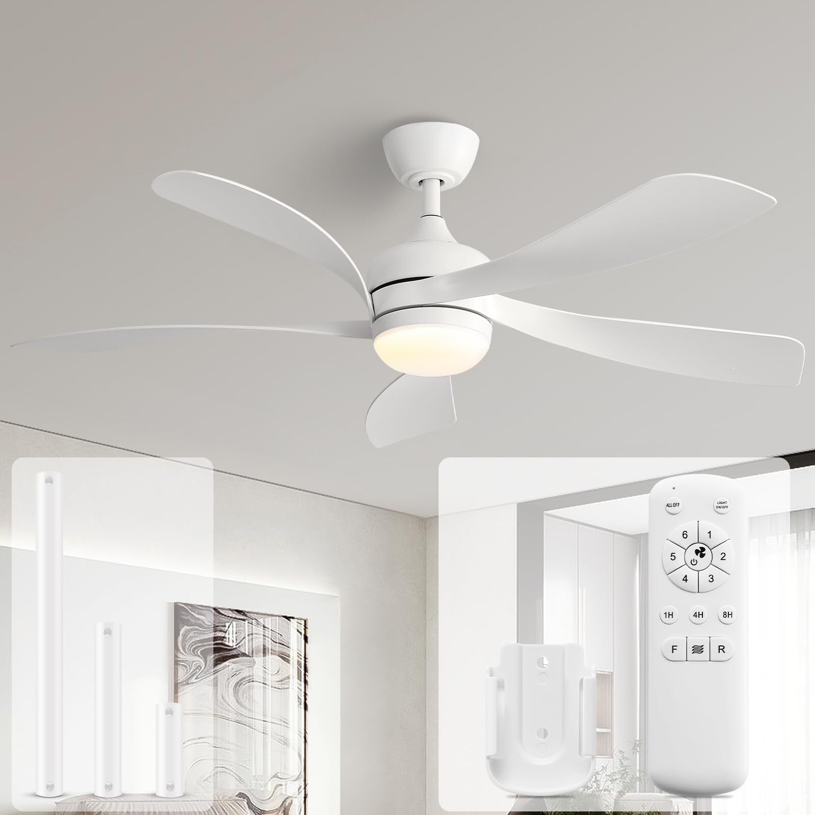 Sofucor 45/52 Inch Ceiling Fan with Remote & Lights Quiet DC Motor 5 Blade High CFM Modern Fan