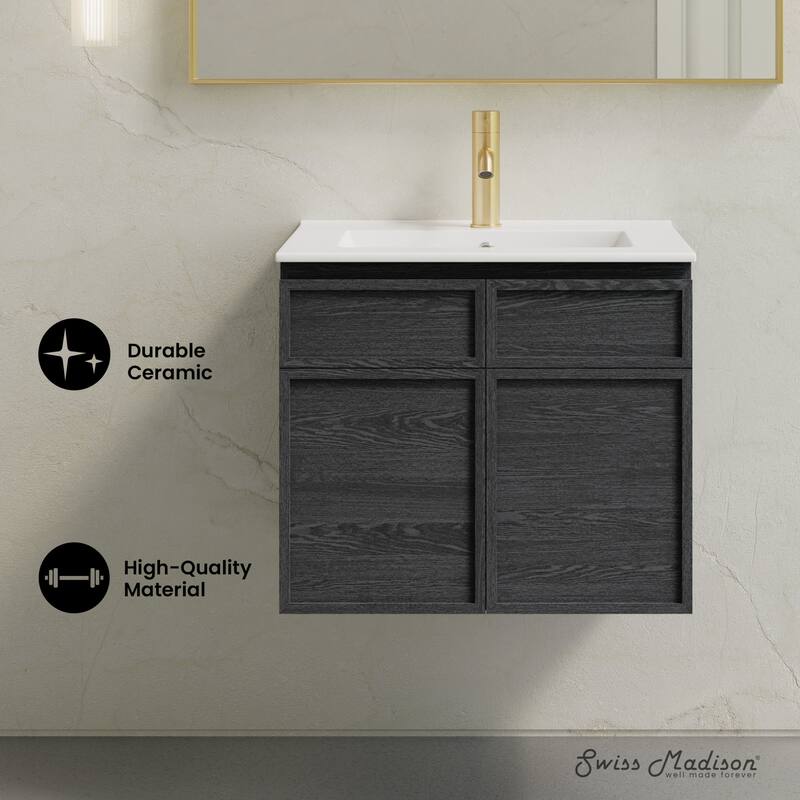 St. Tropez 24" Wall-Mounted Bathroom Vanity In Black Oak With Sink Top - 24