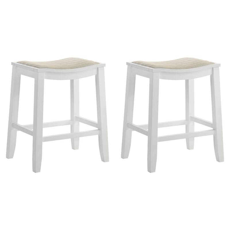 Iyani Backless Bar Stool, Counter Height Kitchen Stool with Wood Legs - Set of 2 - White - Counter Height