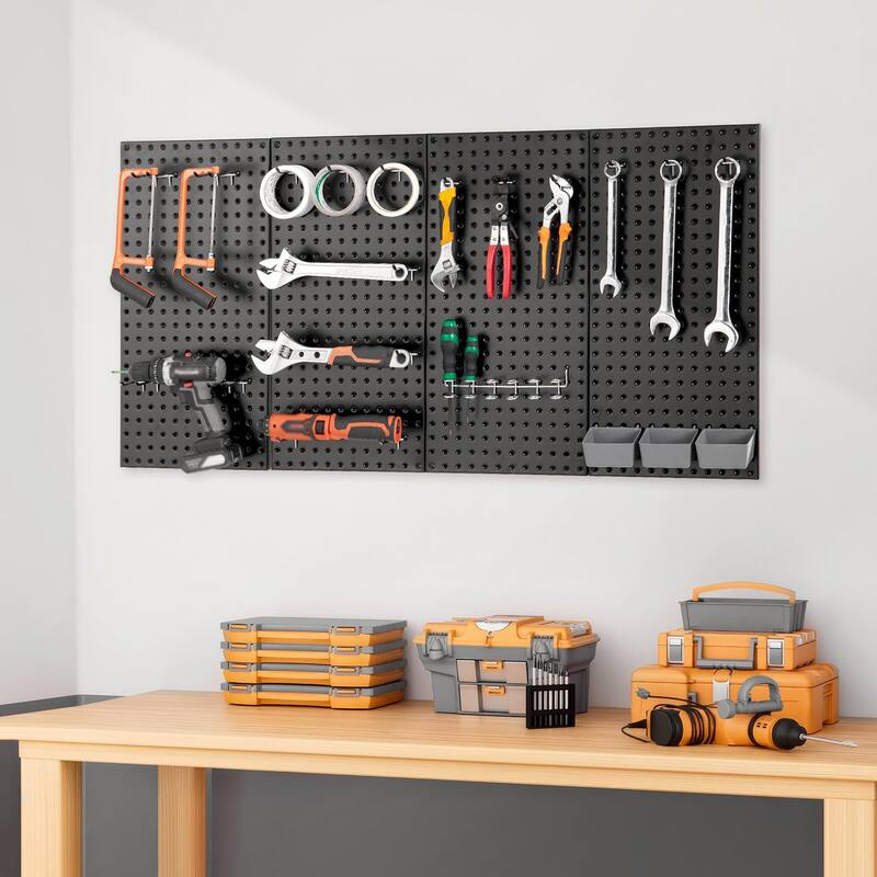 Black Steel Pegboard Panel, Wall Mount for Garage Tool Storage