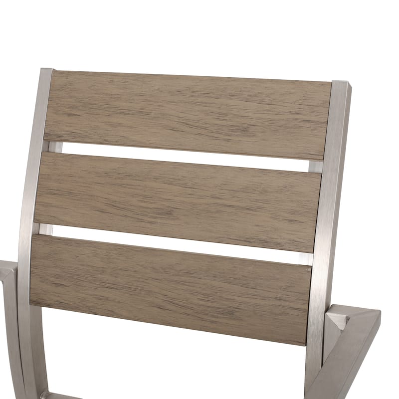 Roomfitters Outdoor Modern Aluminum Dining Chairs with Faux Wood Seat, Set of 2 in Natural and Silver