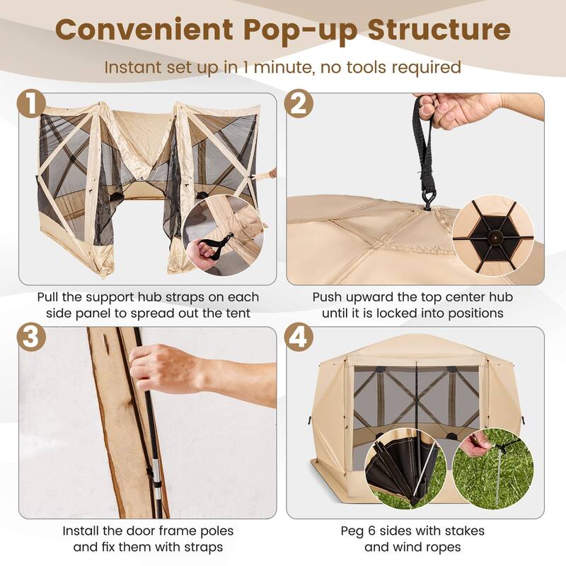 Costway 11.5 X 11.5 FT 6-Sided Pop-up Screen House Tent With 2 Wind - See Details