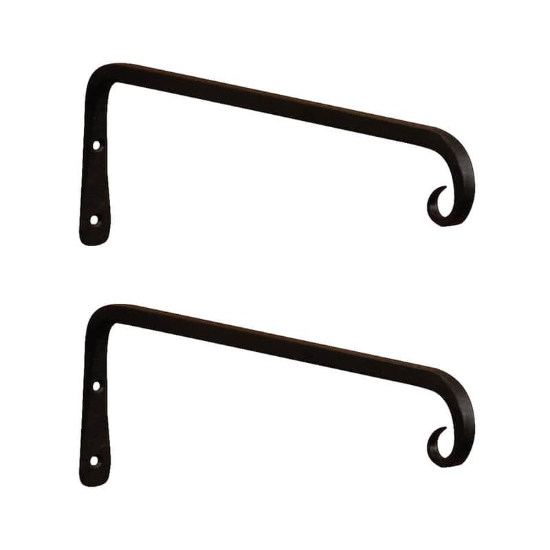 Achla Designs Set of 2 Straight Down Curled Wall Brackets, 12 Inch Tall, Black Powder Coat Finish