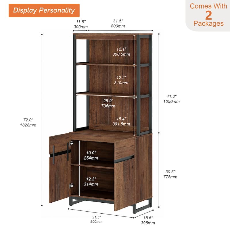 WAMPAT Modern 72" Tall Bookcase with Metal Base and Adjustable Shelves, Library Book Shelf with Storage Cabinet