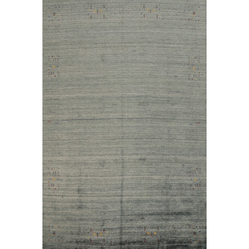 Hand Knotted Oriental Viscose Silk Carpet Tribal Animal Pictorial Greys & Charcoal Gabbeh Area Rug - 11' 9'' X 9' 10''