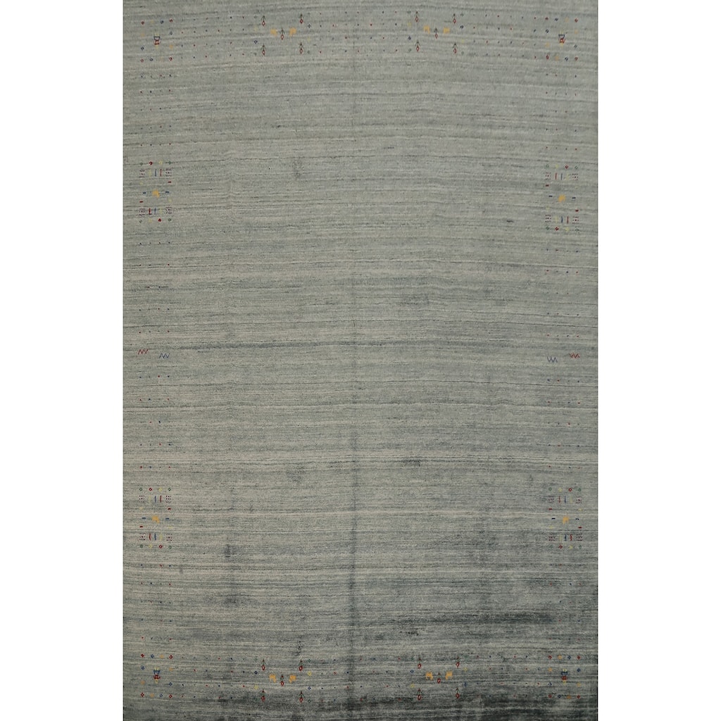 Hand Knotted Oriental Viscose Silk Carpet Tribal Animal Pictorial Greys & Charcoal Gabbeh Area Rug - 11' 9'' X 9' 10''