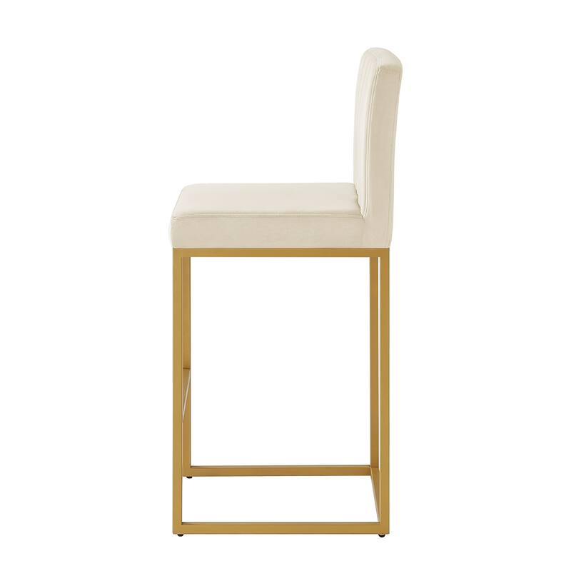 Counter Height Bar Stools Set of 2, Velvet Upholstered Bar Stools with Back, Breakfast Bar Chairs with Metal Footrest