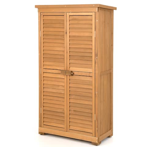 Costway Outdoor Fir Wood Storage Shed Garden Tool Cabinet Locker Tall