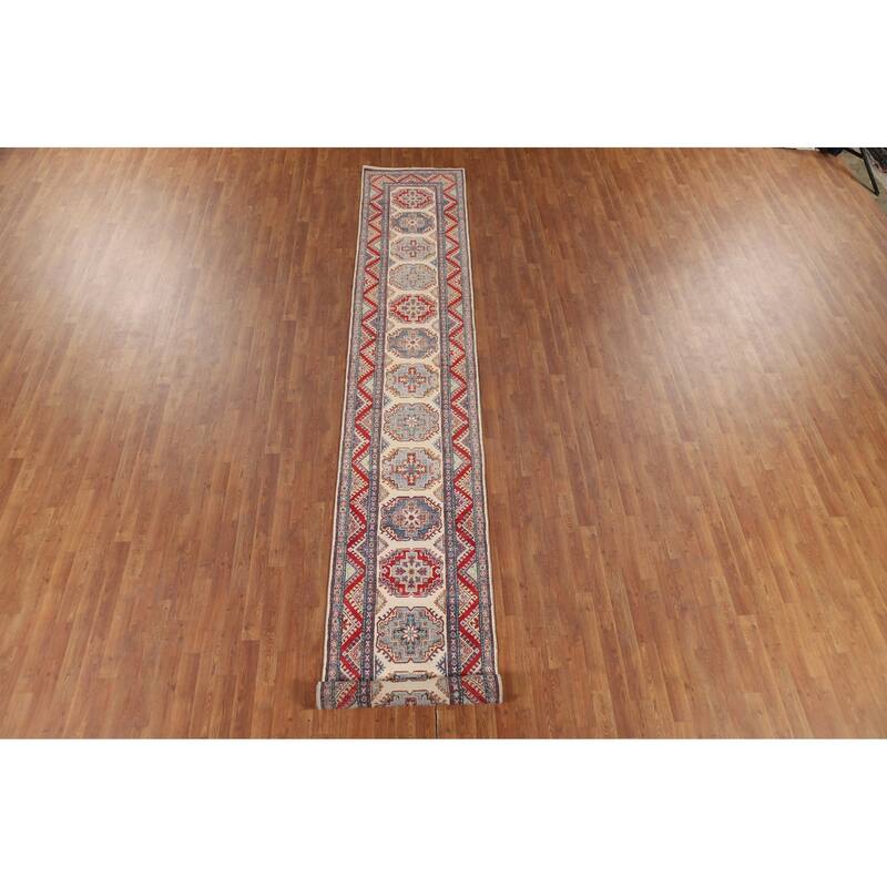 Kazak Runner Rug Hand-Knotted Wool Carpet - 2'5" x 15'2"