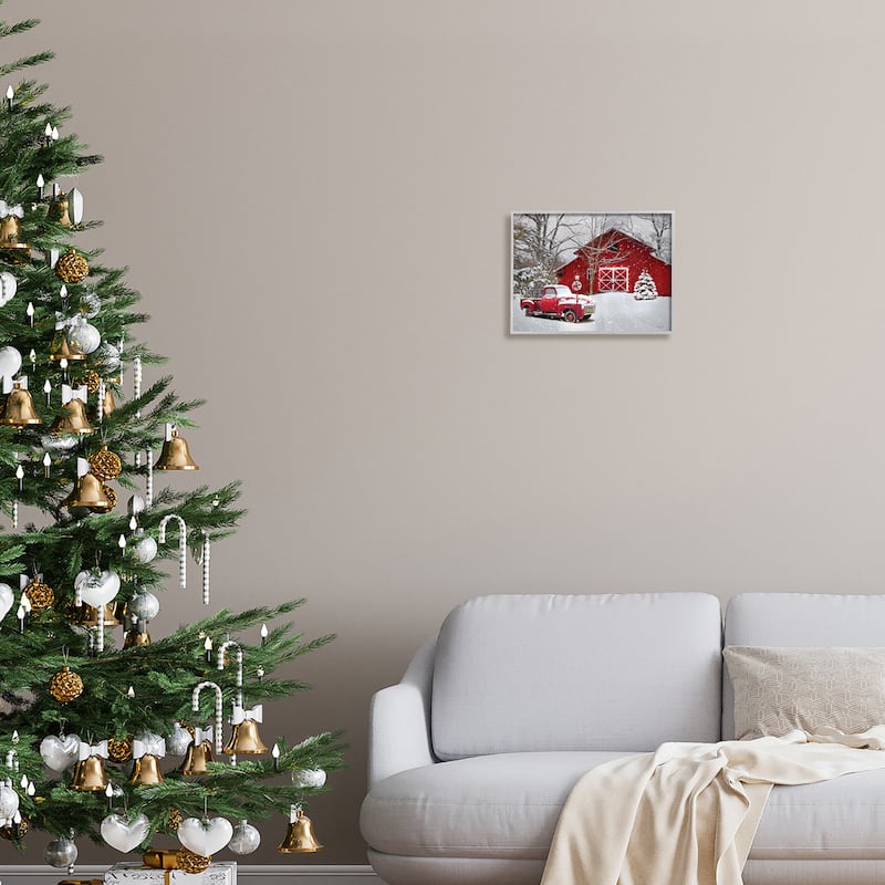 Stupell Red Barn & Truck Powdery Snow Rural Scenery Framed Wall Art - Grey