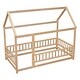 preview thumbnail 7 of 6, Twin Wooden House Bed Floor Bed with Wood House Roof Frame and Safety Guardrails for Toddler Kids Bedroom, No Box Spring Needed