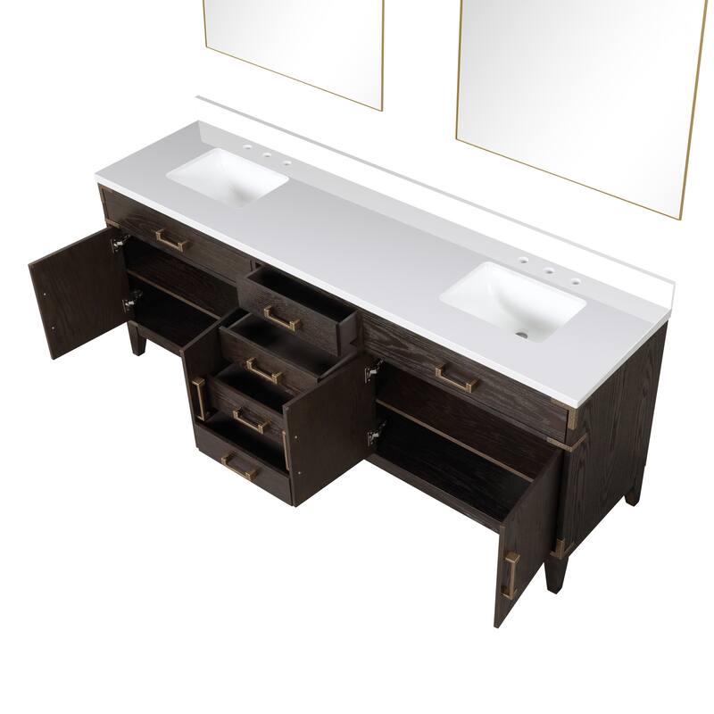 Laurel 60 in W x 22 in D Black Oak Double Bath Vanity, Cultured Marble Top, and 28 in Mirrors