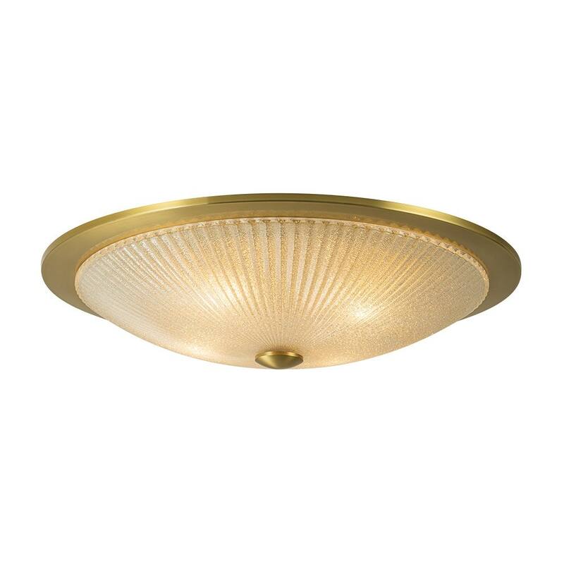 23in Wide Aged Brass Round Textured Glass Flush Mount Light