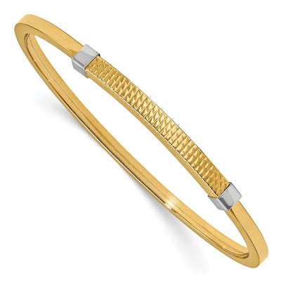 14k With Rhodium Polished and Textured Pull Apart Bangle Bracelet