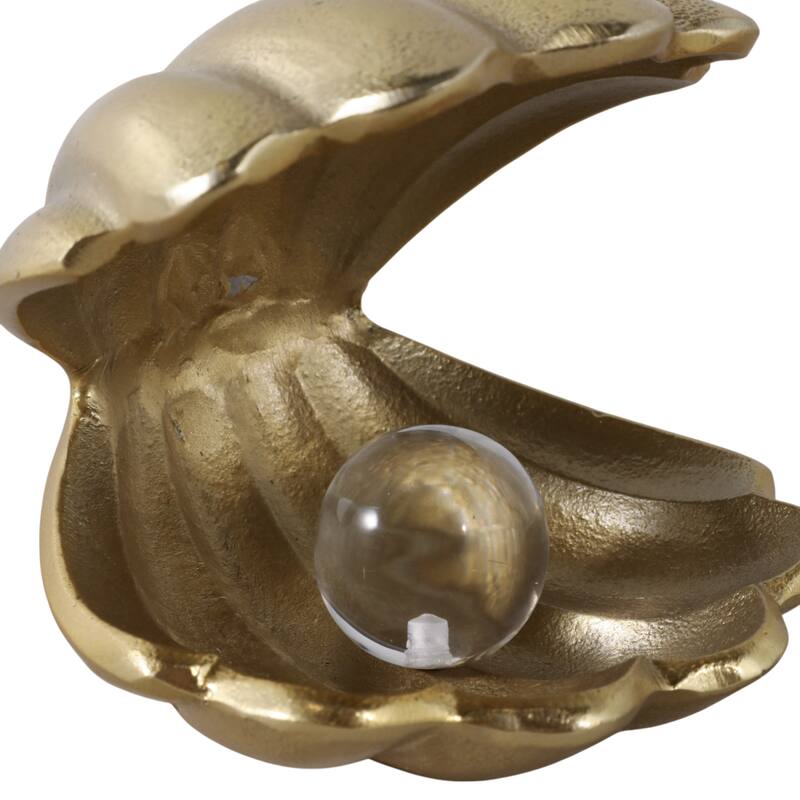 Metal Glass Figurine Clam Shape Pearl Detail Coastal Decor - 4.75"