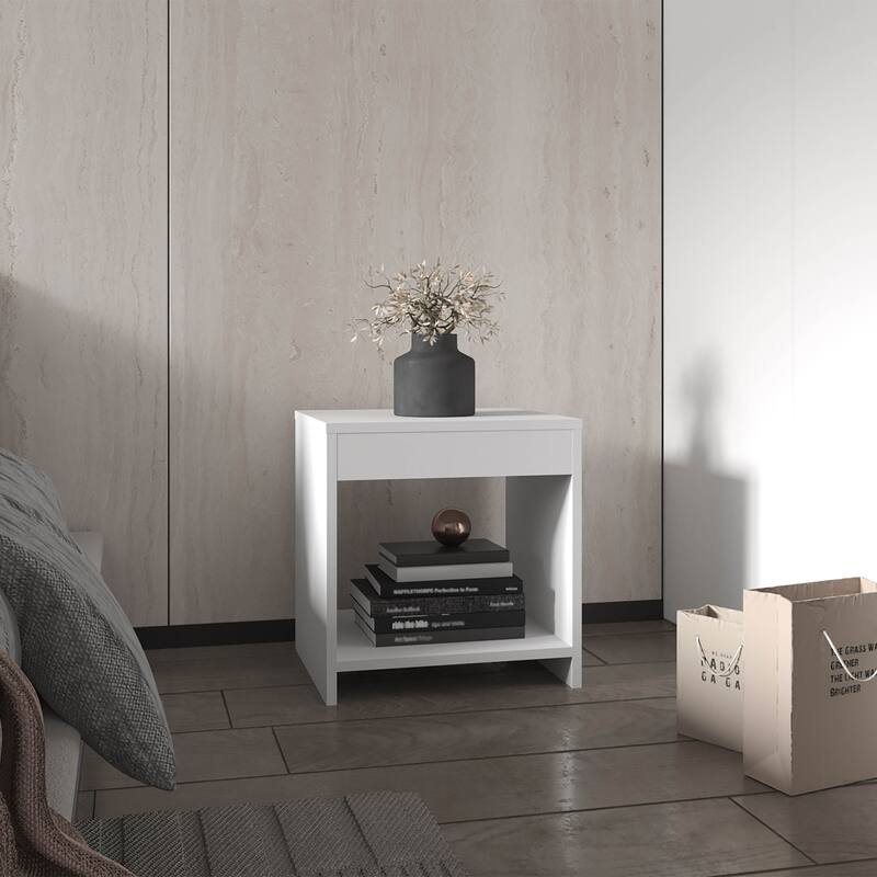 Minimalistic Nightstand with Open Shelf - White