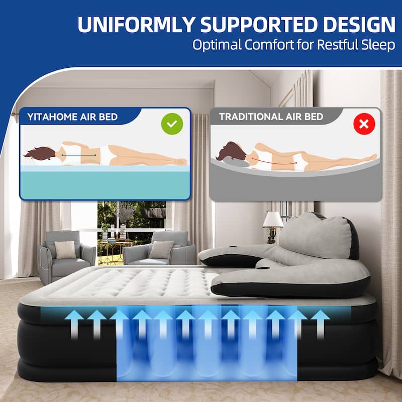 Air Bed With Integrated Pump And Headboard Blow-Up Mattress