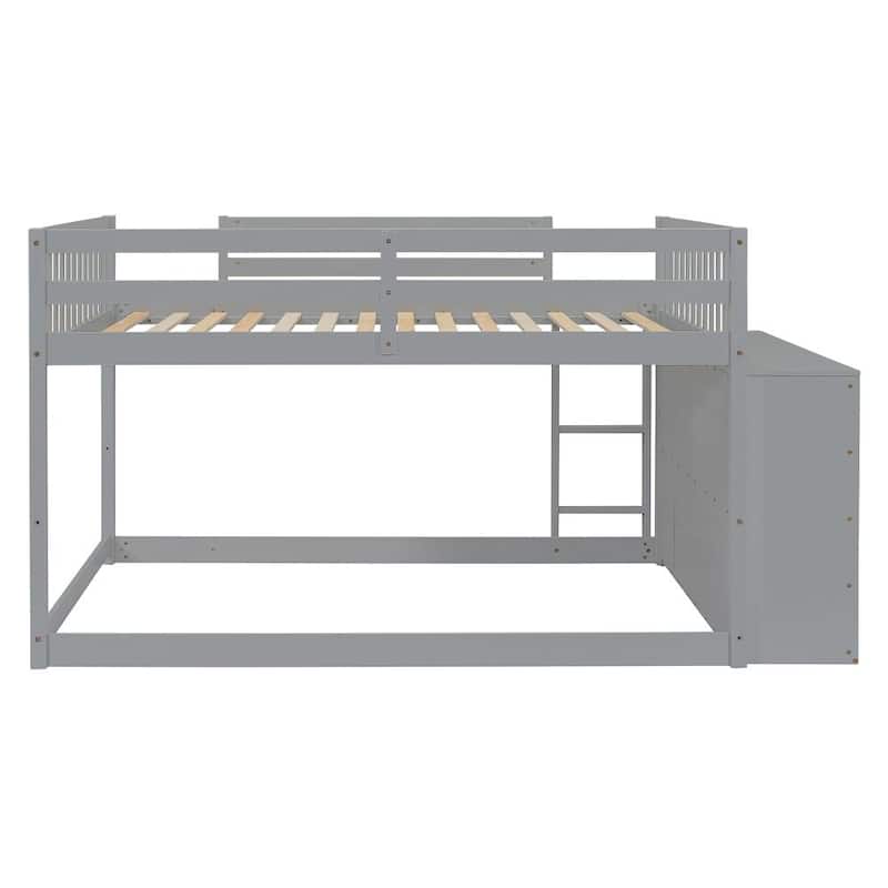 Wood Bunk Bed with 4 Drawers and 3 Shelves