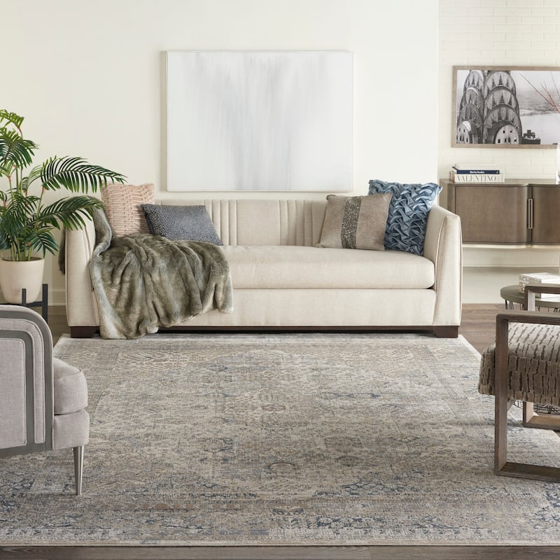 Malta Vintage Oriental Bordered Medallion Area Rug - 7'10" x 10'10" - Ivory/Blue - Runner/Rectangle