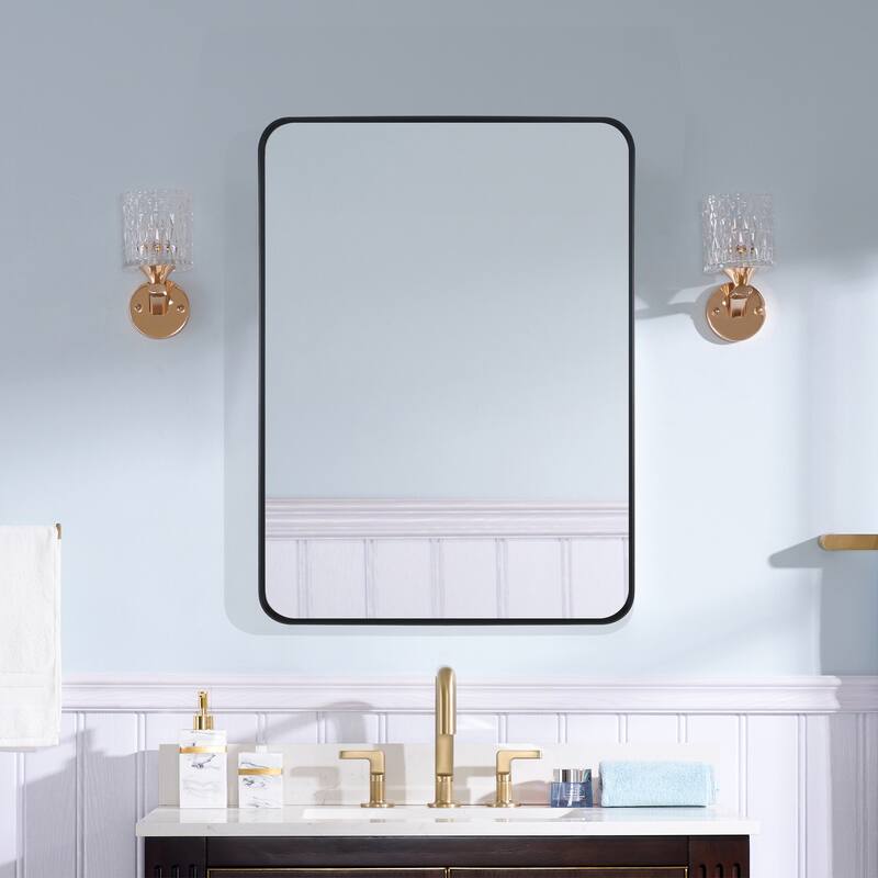 Modern Bathroom Rectangular Wall Mounted Anodized Aluminum Framed Vanity Mirror - 24in.Wx 32in.H - Matte Black