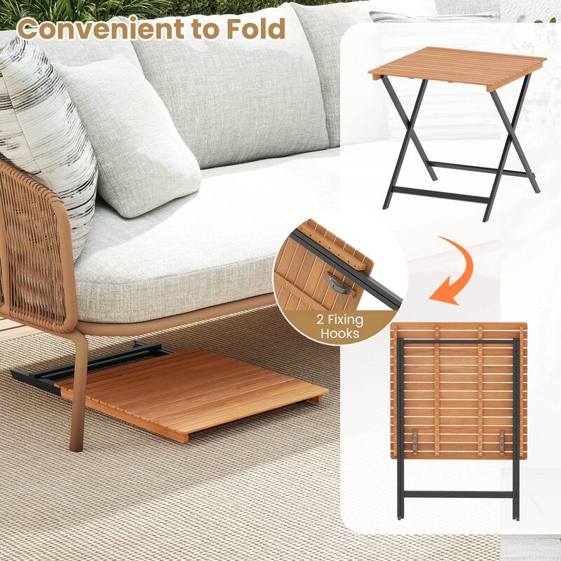 Gymax 28'' Patio Folding Table w/ Slatted Tabletop Portable Bistro