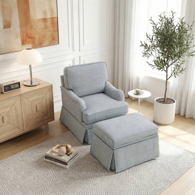 Modern Chenille Swivel Armchair and Storage Ottoman