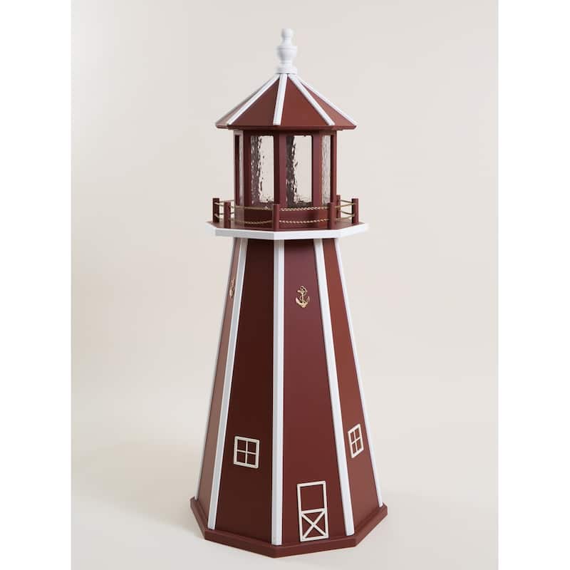Wooden Lighthouse with Solar Light - 4 Foot - Red/White