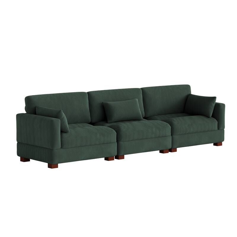 Corduroy Modular Sectional Sofa with Ottoman and Pillows