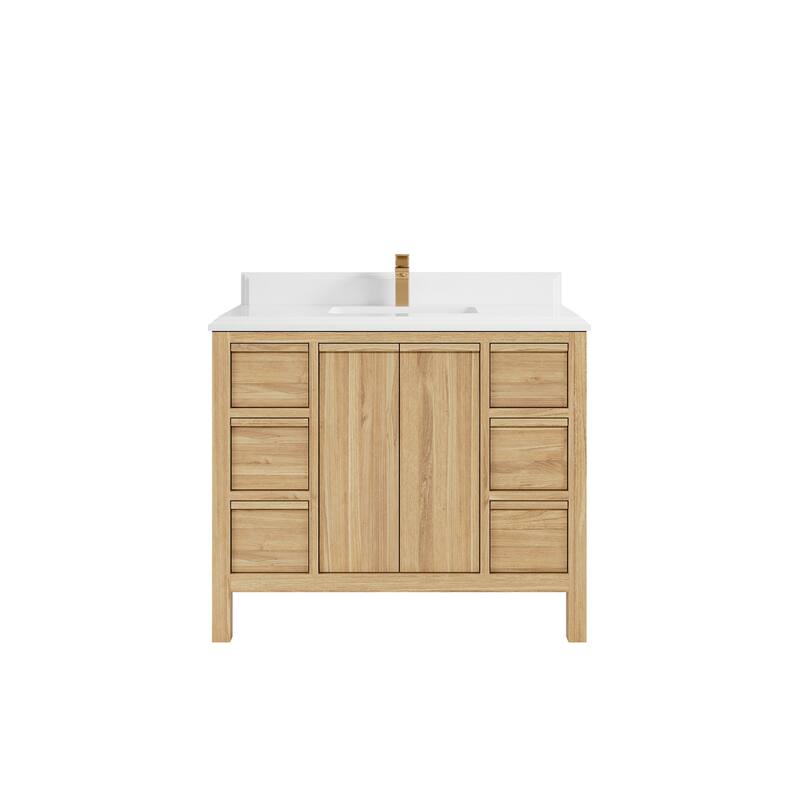 Willow Collections 42 in. W x 22 in. D Elizabeth Solid Teak Single Sink Bathroom Vanity with Countertop - 1.5" White Quartz - Light Natural Teak