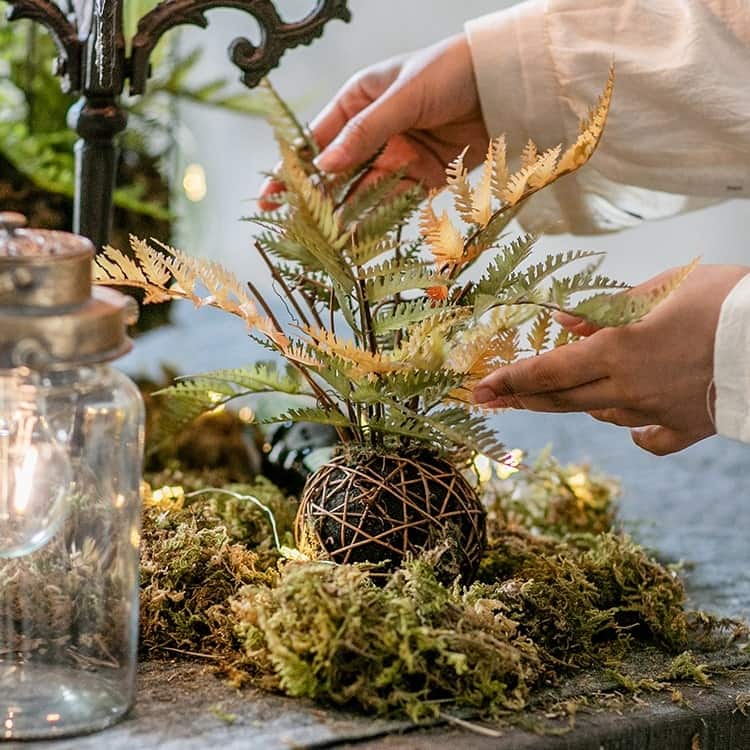RusticReach Autumn Color Artificial Fern Ball Plant