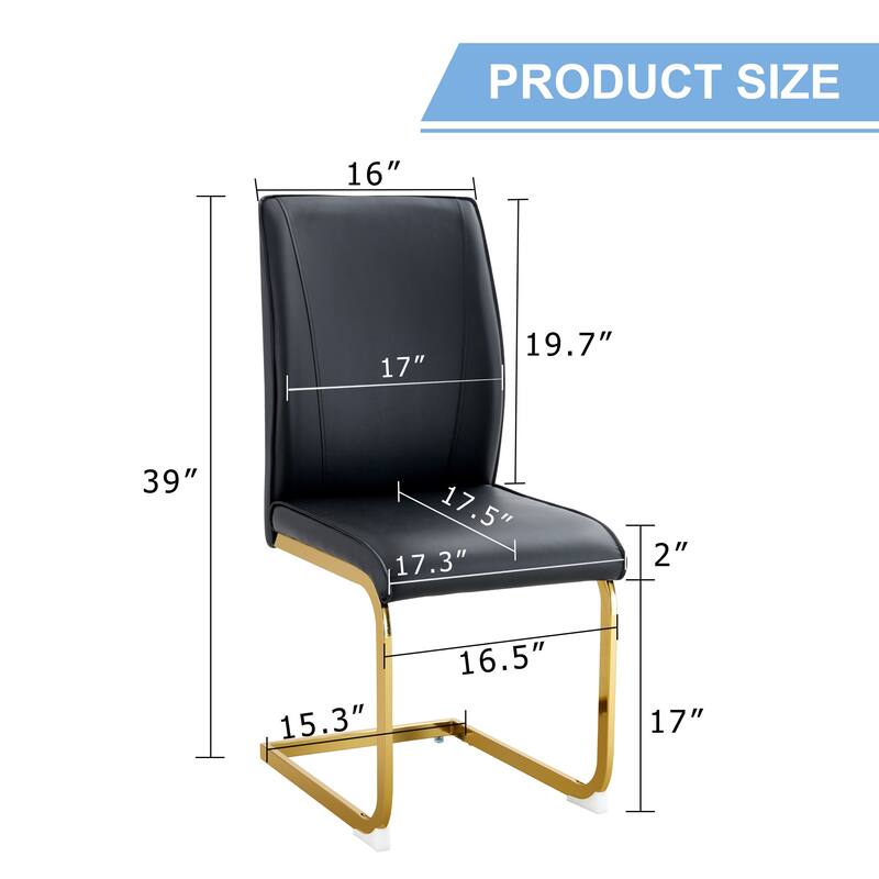 Set of 2 High Resilience Dining Chair with Arched Metal Gold Leg - Black+Gold