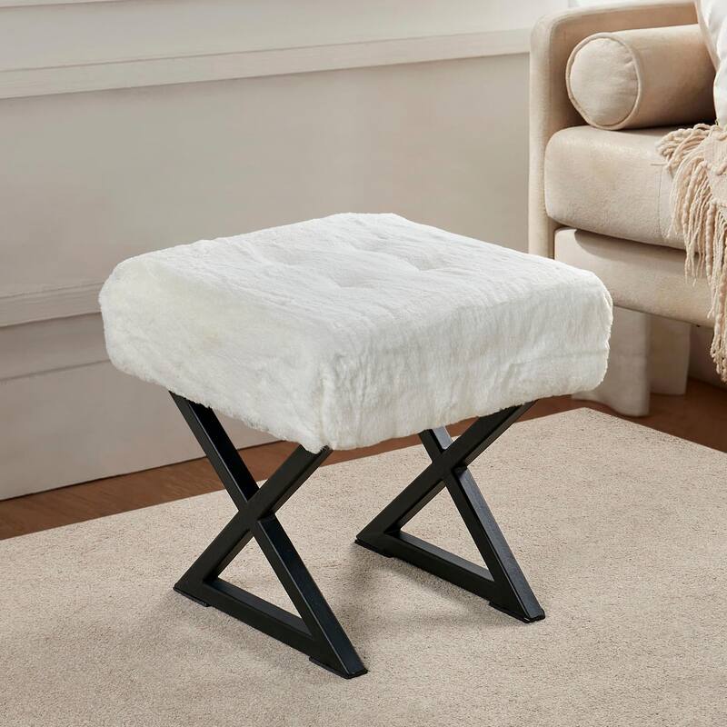 FauxFur Ottoman Vanity Stool 19"X19"X19".