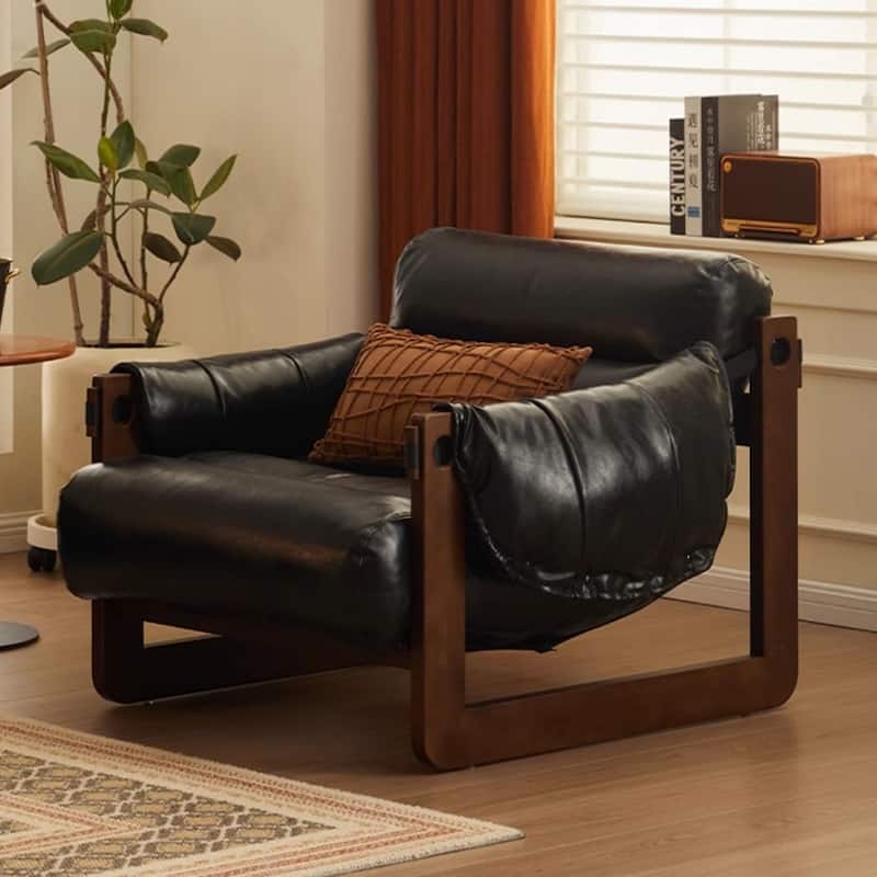 Retro Modern Leather Lounge Chair - Black