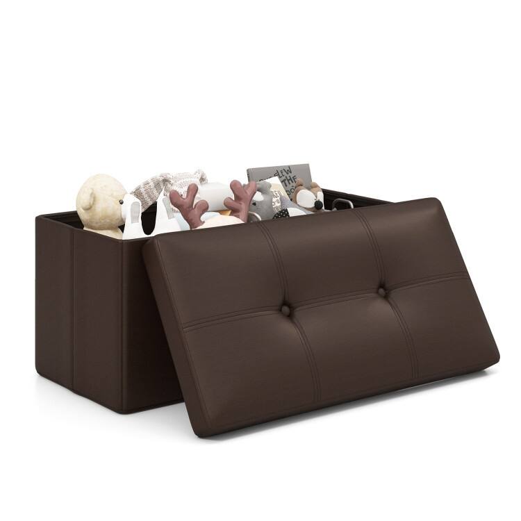 Upholstered Square Footstool with PVC Leather Surface for Bedroom