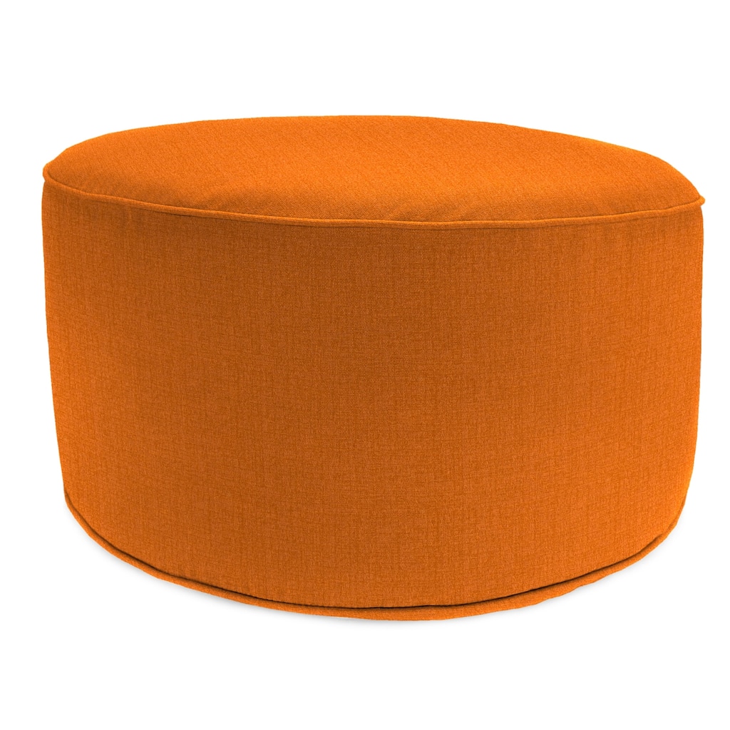 24" Round Mango Solid Round Outdoor Pouf Ottoman with Welt - 24"D x 13.5" H