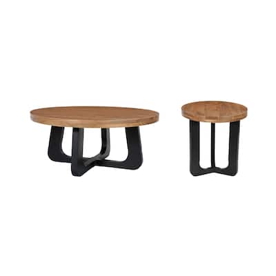 Ava Modern 2-Piece Round Solid Wood Living Room Table Set