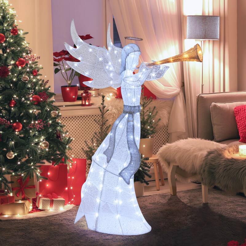 5 ft Pre-Lit Christmas Angel with 100 LED Lights and Outdoor Waterproof Holiday Decoration