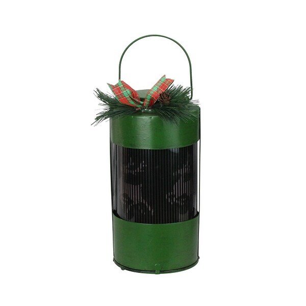 10" Green and Black Animated Holographic Reindeer Christmas Lantern with Timer - N/A