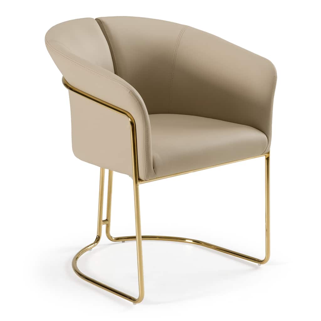 Modrest Renfew Modern Beige Vegan Leather & Champagne Gold Dining Chair