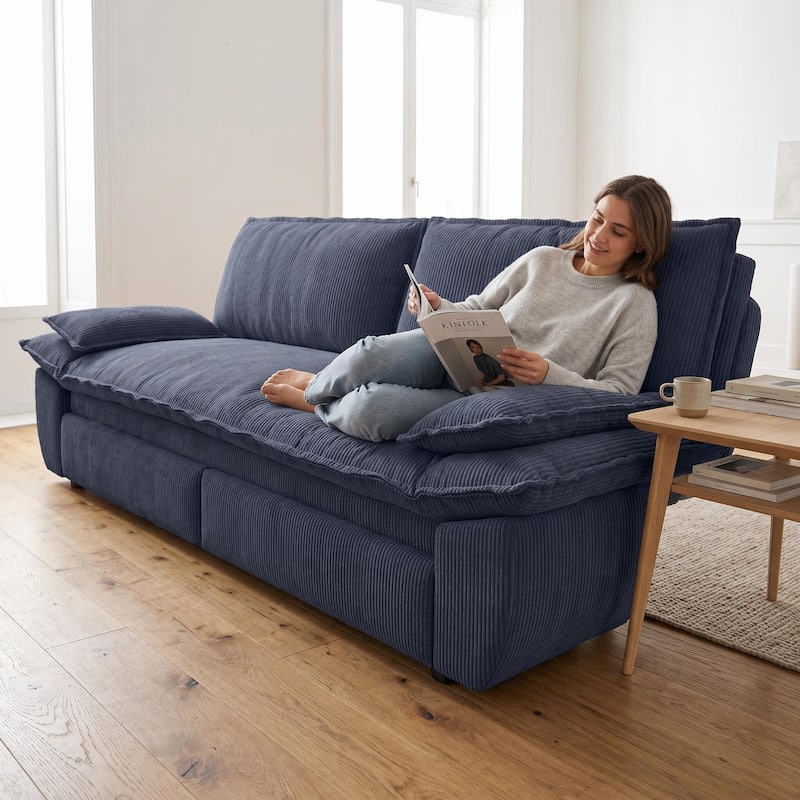 Homy Casa 73.2''/94.5" Queen/King Pull Out Sofa Bed, 3-in-1 Corduroy/Velvet Sleeper Couch