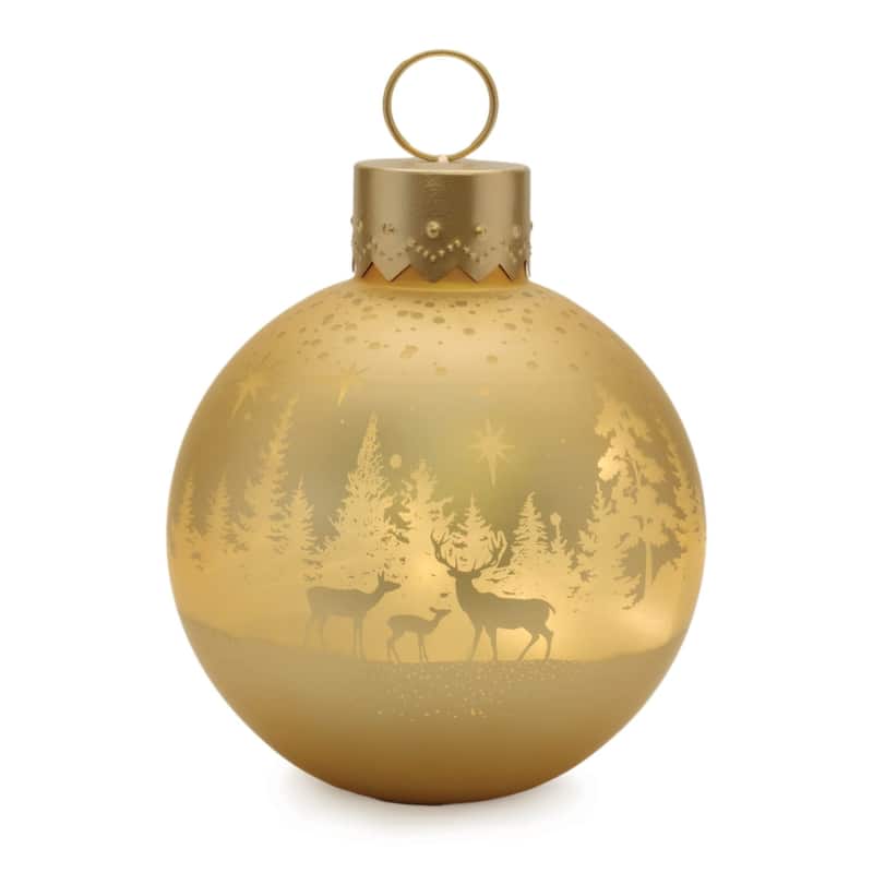 LED Lighted Deer Forest Mercury Glass Christmas Ornament - 11" - Gold