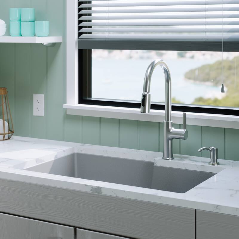 Karran Undermount Large/Small Bowl Quartz Kitchen Sink - 32" x 21.25" x 9" - 32" x 21.25" x 9"
