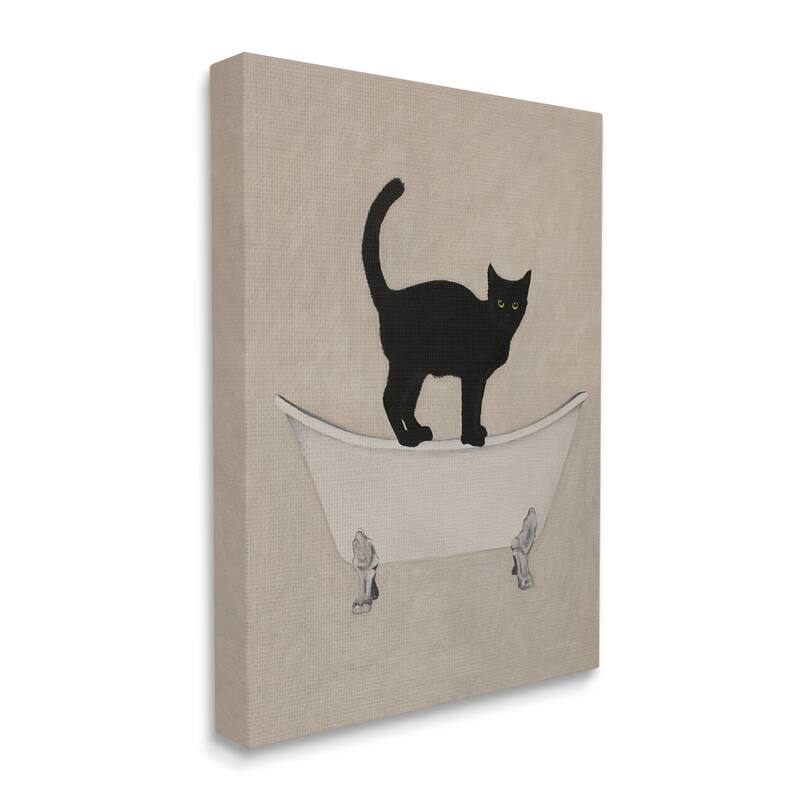 Stupell Black Cat Simple Claw Foot Bathtub Bathroom Painting Canvas Wall Art