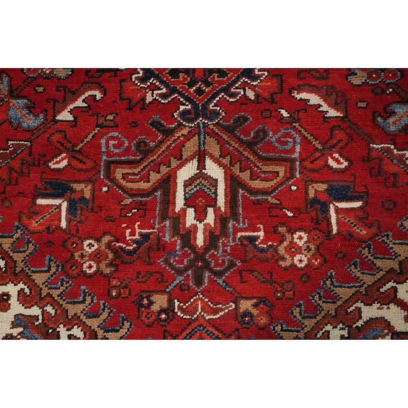 Hand Knotted Oriental 100% Wool Carpet Traditional Floral Red Heriz Area Rug - 9' 7'' X 8' 2''