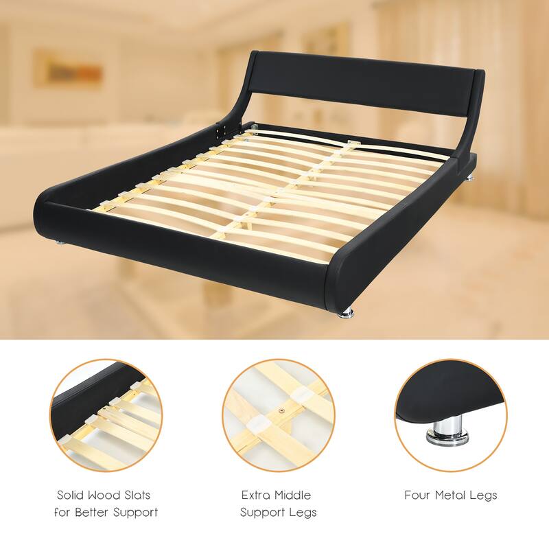 Costway Full Faux Leather Upholstered Platform Bed Adjustable