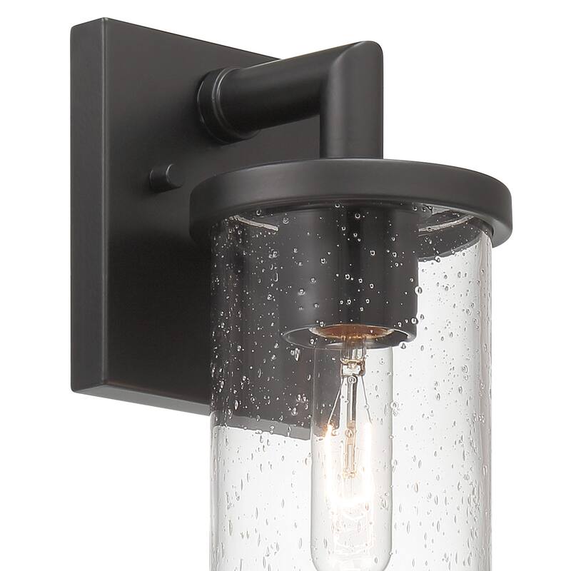 Otto 11.5 in. 1-Light Matte Black Modern Outdoor Wall Lantern with Clear Seedy Glass Shade