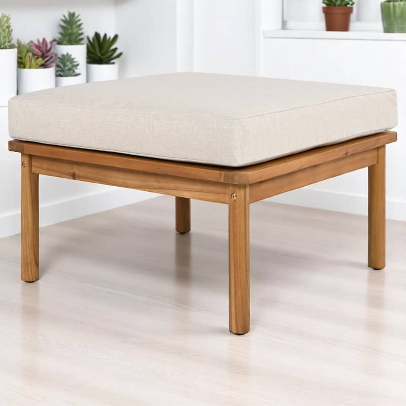 3-Piece Acacia Wood Outdoor Patio Furniture Set, Water-Repellent Cushions, Sofa, Ottoman & Table for Garden, Balcony, or Porch