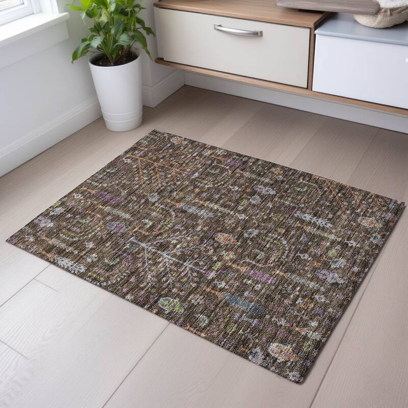 Premium Washable Super Soft Vintage Traditional Mayfield Rug - Brown - 1'8" x 2'6"