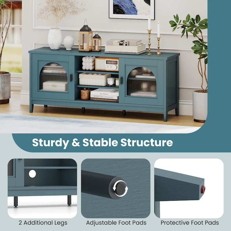 Modern Vintage TV Stand for TVs up to 65 Inches Entertainment Center with Adjustable Shelves and Cabinets - 59" x 15.5" x 25"