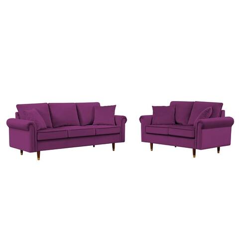 Velvet Sofa Set , 2 Seater and 3 Seater Sofa with Wood Legs